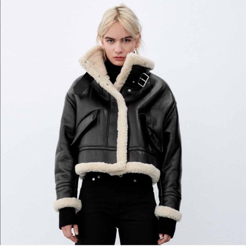 🔥LAST 1 LEFT!!🔥 ZARA NWT Bloggers Favorite Faux Leather Fleece Collar Jacket - Picture 16 of 16